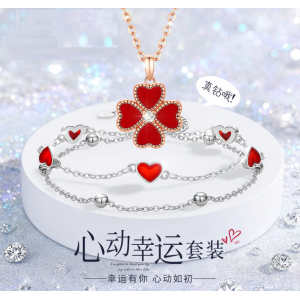 Four-leaf Clover Necklace with Silver Chain Bracelet